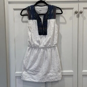 Saylor Casual cotton Sleeveless Embroidered White Dress Pockets Sz XS